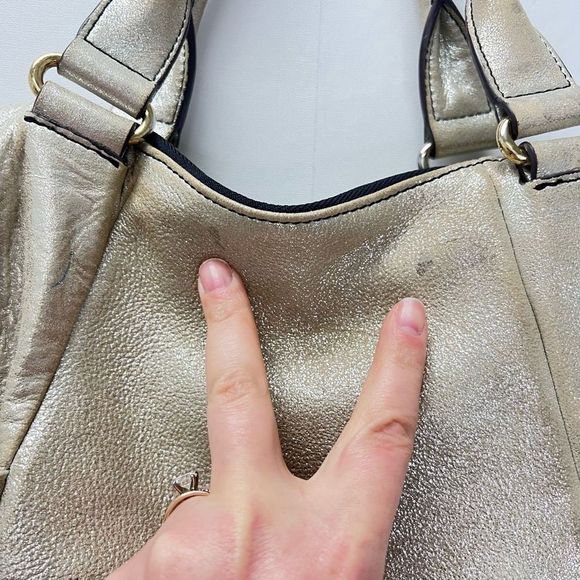 Aimee Kestenberg Tamitha Satchel Champagne Shimmer Gold Leather Hand Bag Large - Picture 11 of 15